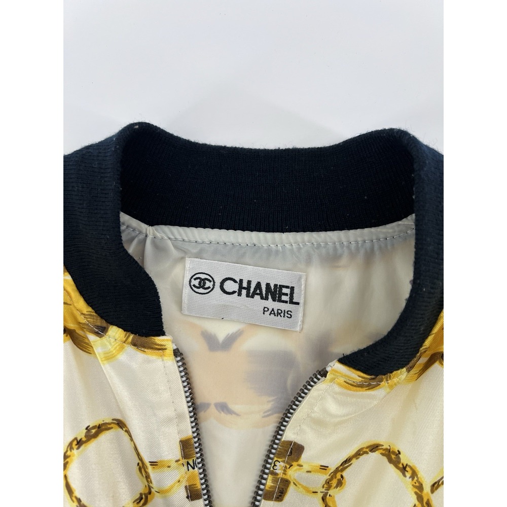 Vintage Chanel Silk Bomber Jacket Size M/L 80's Gold Chains Pattern - Picture 4 of 13